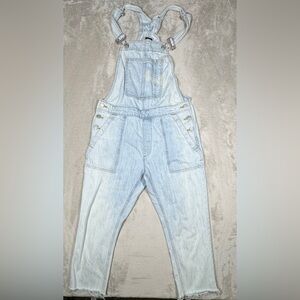 Gap Denim Bleached Wash Light Blue Jean Cropped Raw Hem Cotton Overalls Size XS